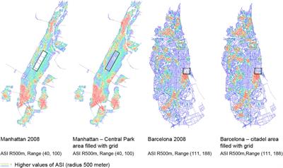 Urban growth: Modelling street network growth in Manhattan (1642–2008) and Barcelona (1260–2008)